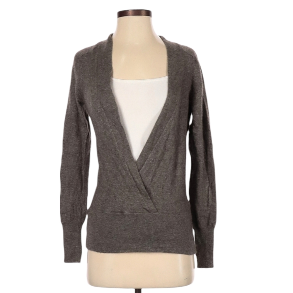 J. Crew Cashmere Wool Pullover Sweater Size XS Deep V-neck Crossover Tan Gray